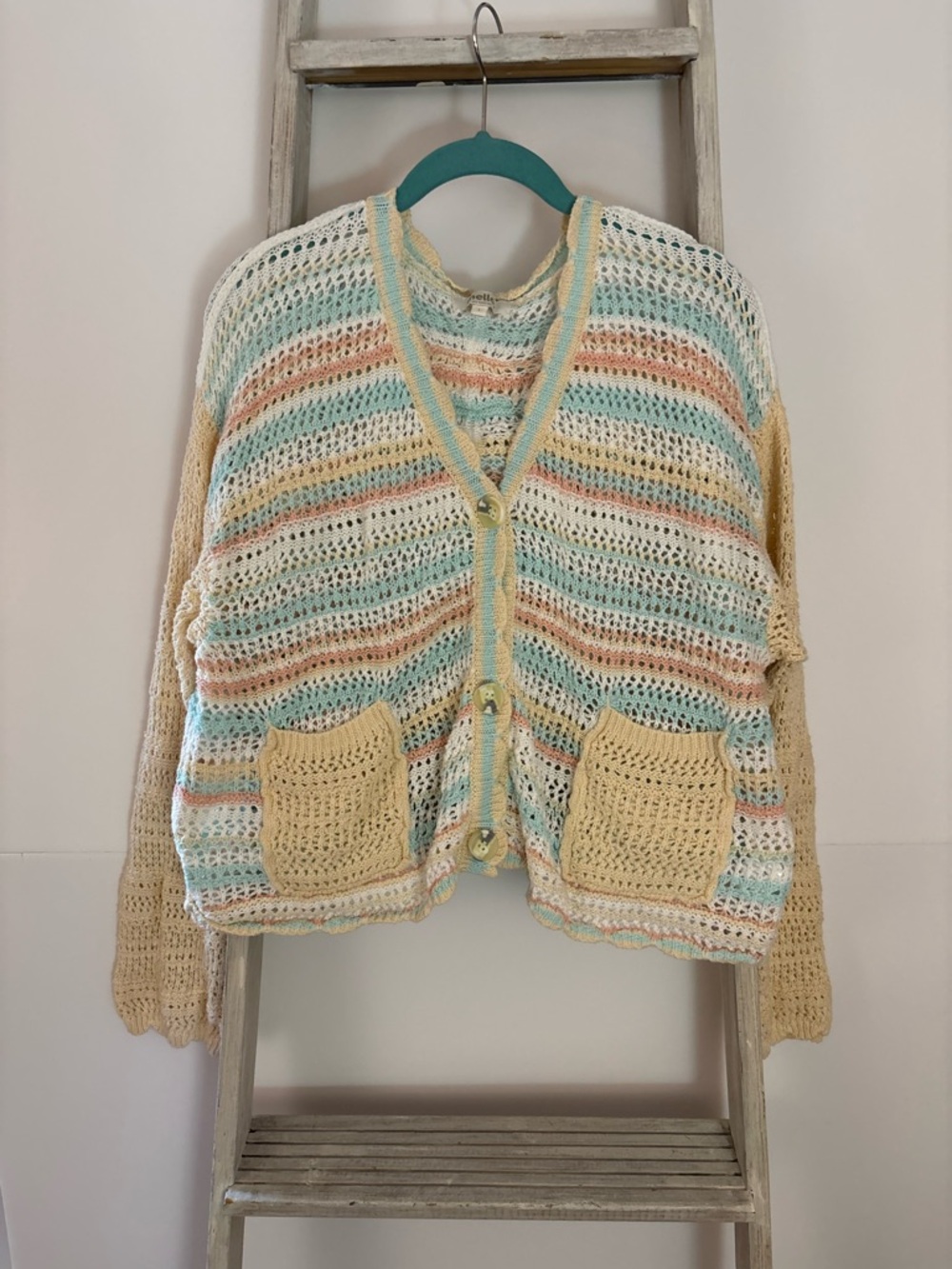 Women’s L crochet summer Cardigan boutique, beachy, costal grandma, cottagecore - Picture 2 of 16